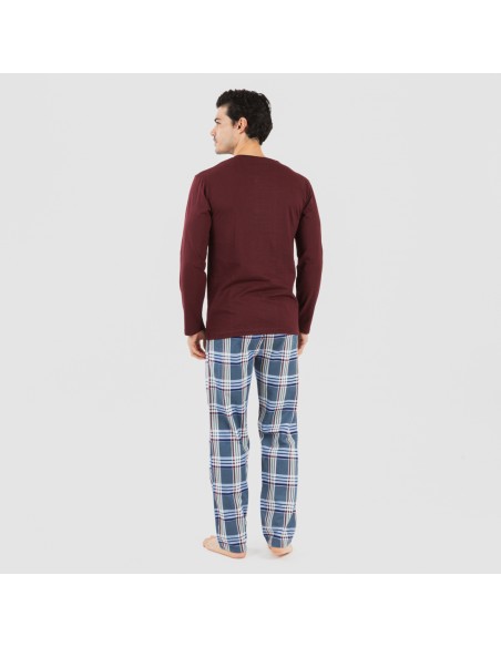 Pijama hombre franela Cuadro Xavi burdeos pijamas-largos-hombre