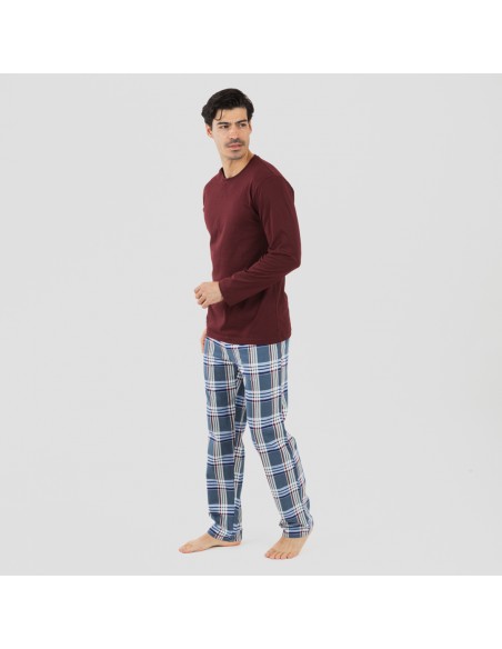 Pijama hombre franela Cuadro Xavi burdeos pijamas-largos-hombre