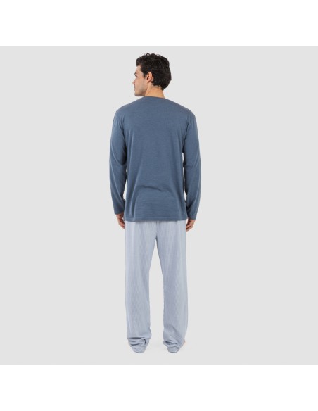 Pijama largo algodón hombre Lista indigo pijamas-largos-hombre