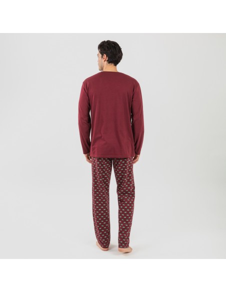 Pijama largo algodón hombre Nino burdeos pijamas-largos-hombre