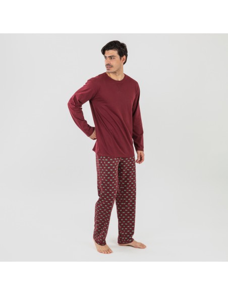 Pijama largo algodón hombre Nino burdeos pijamas-largos-hombre