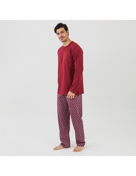 Pijama largo algodón hombre Benacity burdeos pijamas-largos-hombre