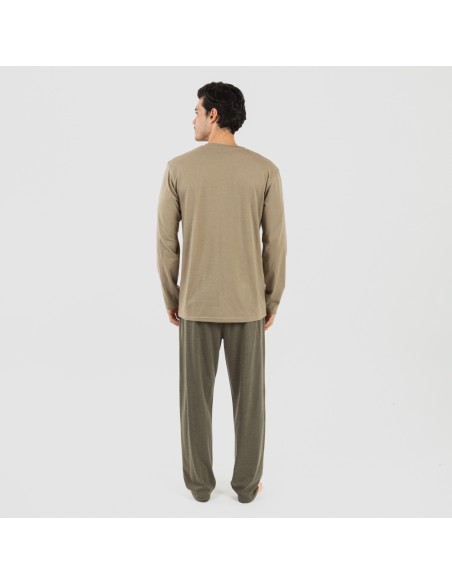 Pijama largo hombre con botones verde cacería - verde oscuro pijamas-largos-hombre