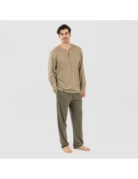 Pijama largo hombre con botones verde cacería - verde oscuro pijamas-largos-hombre