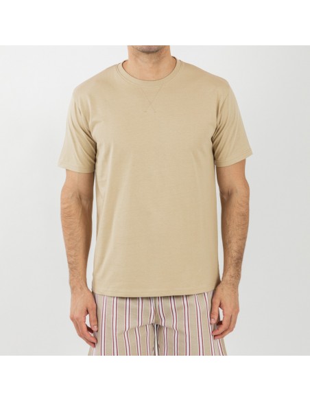 Pijama corto algodón hombre Raya Ico arena pijamas-cortos-hombre