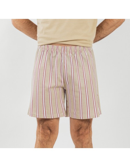 Pijama corto algodón hombre Raya Ico arena pijamas-cortos-hombre