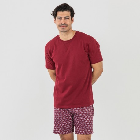 Pijama corto algodón hombre Benacity burdeos pijamas-cortos-hombre