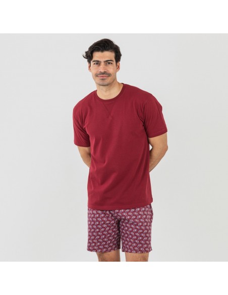 Pijama corto algodón hombre Benacity burdeos pijamas-cortos-hombre