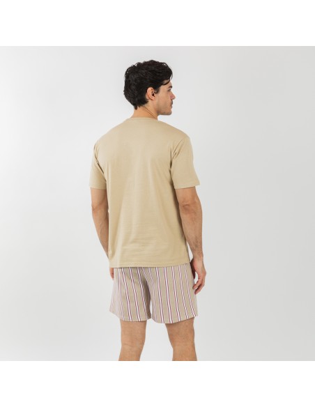 Pijama corto algodón hombre Raya Ico arena pijamas-cortos-hombre