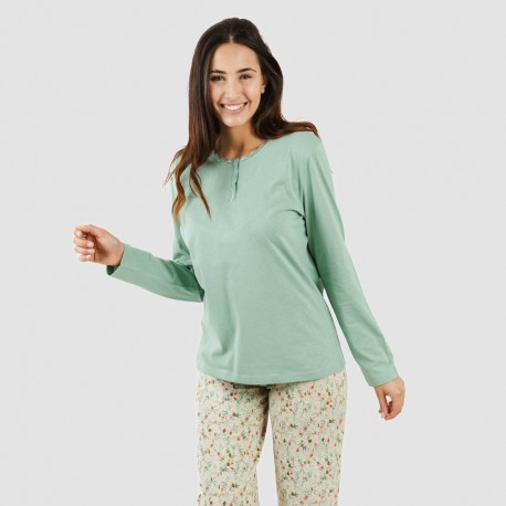 Pijama largo algodón Pamela verde pijamas-largos-de-mujer