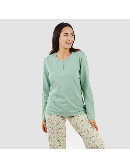 Pijama largo algodón Pamela verde pijamas-largos-de-mujer