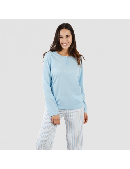 Pijama largo algodón Bennet celeste pijamas-largos-de-mujer