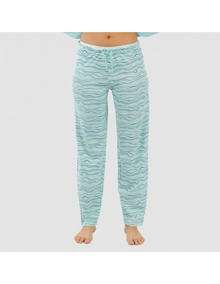 Pijama largo algodón Ola verde agua pijamas-largos-de-mujer