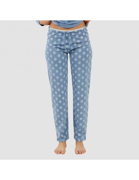 Pijama largo algodón Garbo azul añil pijamas-largos-de-mujer