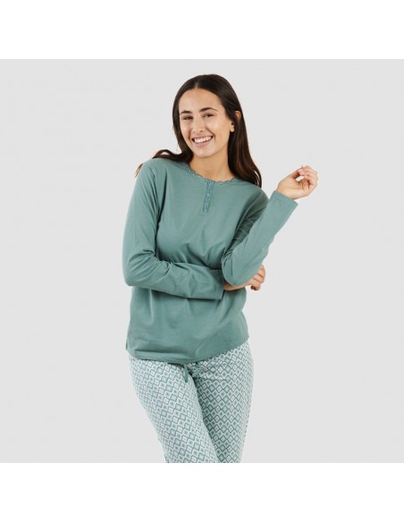 Pijama largo algodón Bianca verde menta pijamas-largos-de-mujer