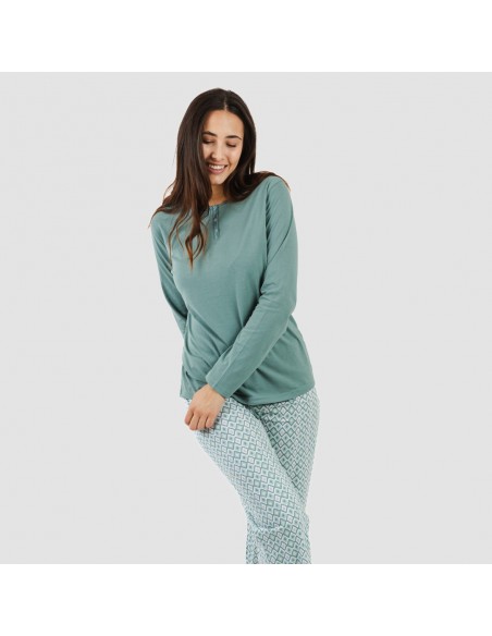 Pijama largo algodón Bianca verde menta pijamas-largos-de-mujer