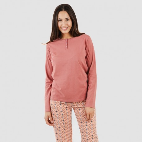 Pijama largo algodón Bianca malva rosa pijamas-largos-de-mujer