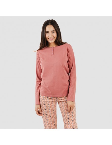 Pijama largo algodón Bianca malva rosa pijamas-largos-de-mujer