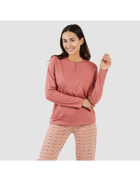 Pijama largo algodón Bianca malva rosa pijamas-largos-de-mujer