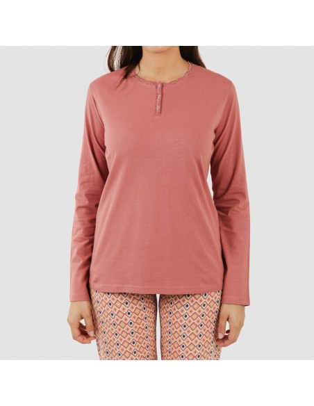 Pijama largo algodón Bianca malva rosa pijamas-largos-de-mujer