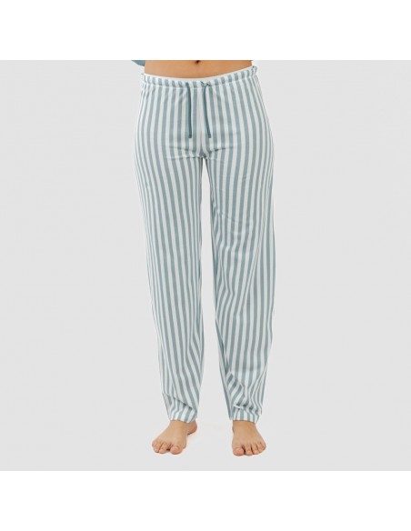 Pijama largo algodón Raya Anne verde azulado pijamas-largos-de-mujer