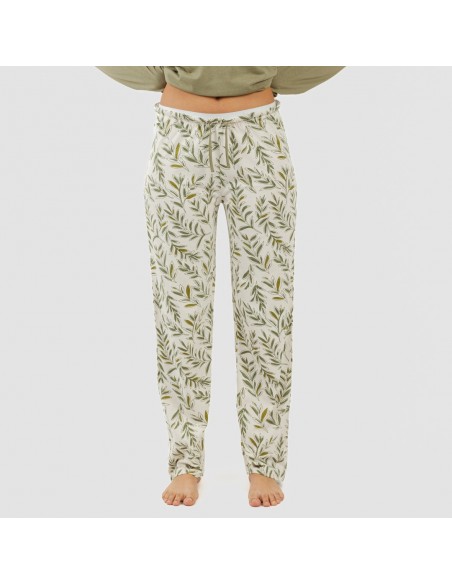 Pijama largo algodón Caliope verde caceria pijamas-largos-de-mujer