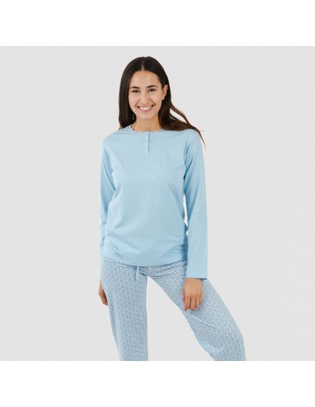 Pijama largo algodón Timon celeste pijamas-largos-de-mujer