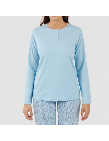 Pijama largo algodón Timon celeste pijamas-largos-de-mujer