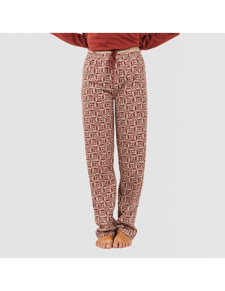 Pijama largo algodón Corinto teja pijamas-largos-de-mujer