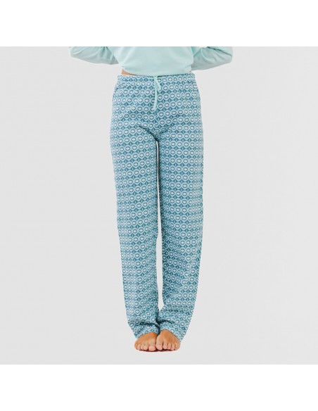 Pijama largo algodón Galieni verde azulado pijamas-largos-de-mujer