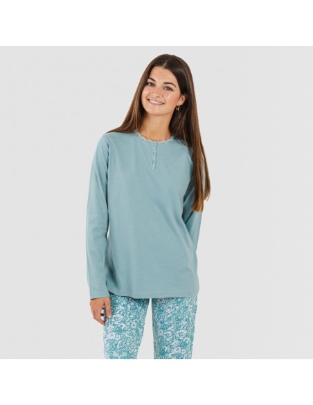 Pijama largo algodón Hera verde azulado pijamas-largos-de-mujer