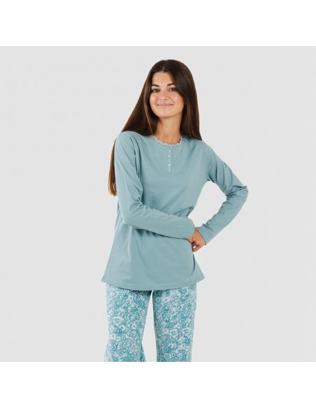 Pijama largo algodón Hera verde azulado pijamas-largos-de-mujer