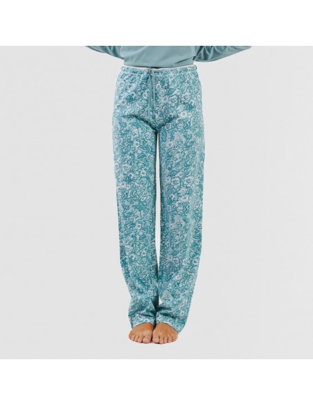 Pijama largo algodón Hera verde azulado pijamas-largos-de-mujer