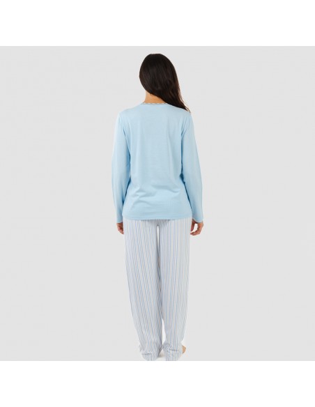 Pijama largo algodón Bennet celeste pijamas-largos-de-mujer