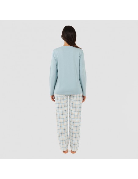 Pijama largo algodón Cuadro Heracles indigo pijamas-largos-de-mujer