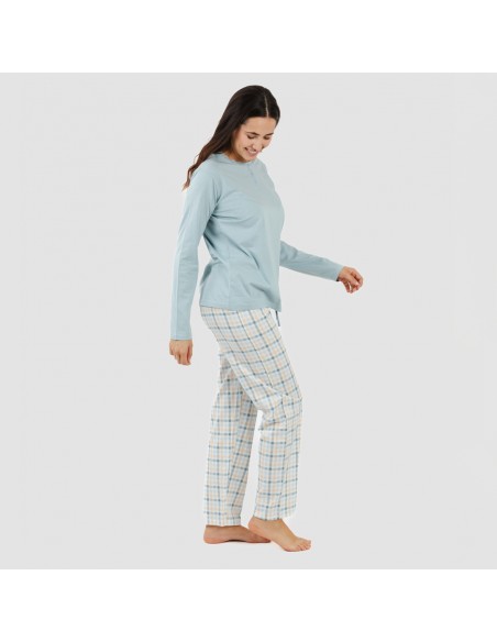 Pijama largo algodón Cuadro Heracles indigo pijamas-largos-de-mujer