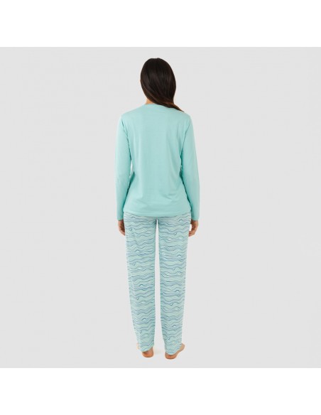 Pijama largo algodón Ola verde agua pijamas-largos-de-mujer