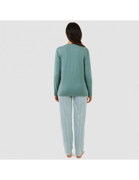 Pijama largo algodón Bianca verde menta pijamas-largos-de-mujer