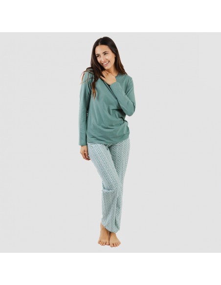 Pijama largo algodón Bianca verde menta pijamas-largos-de-mujer