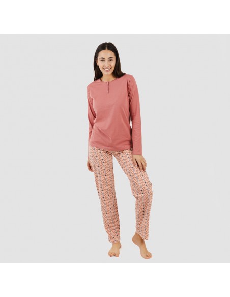 Pijama largo algodón Bianca malva rosa pijamas-largos-de-mujer