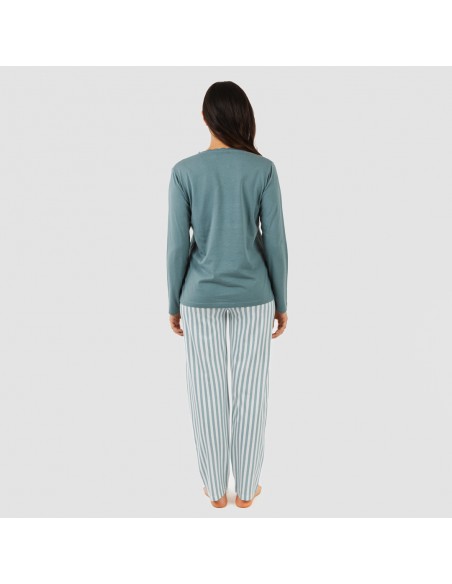 Pijama largo algodón Raya Anne verde azulado pijamas-largos-de-mujer