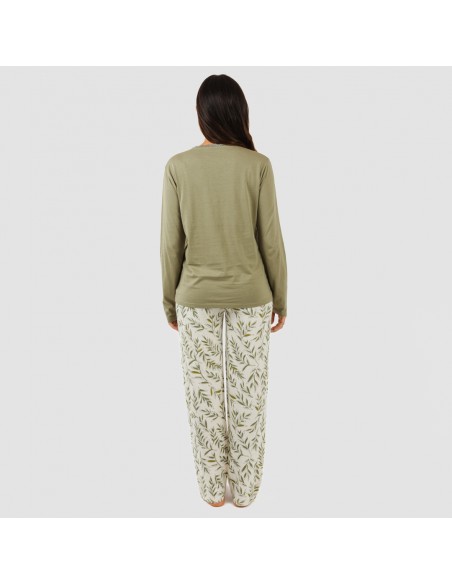 Pijama largo algodón Caliope verde caceria pijamas-largos-de-mujer