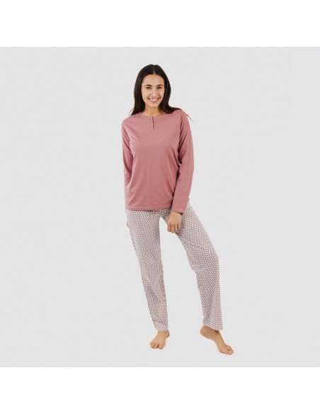 Pijama largo algodón Louise marsala pijamas-largos-de-mujer