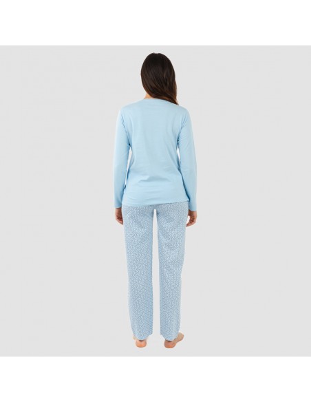 Pijama largo algodón Timon celeste pijamas-largos-de-mujer