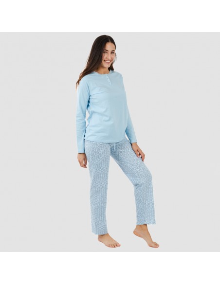 Pijama largo algodón Timon celeste pijamas-largos-de-mujer