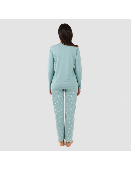 Pijama largo algodón Aaron verde azulado pijamas-largos-de-mujer