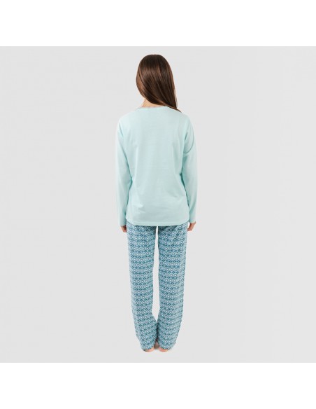 Pijama largo algodón Galieni verde azulado pijamas-largos-de-mujer