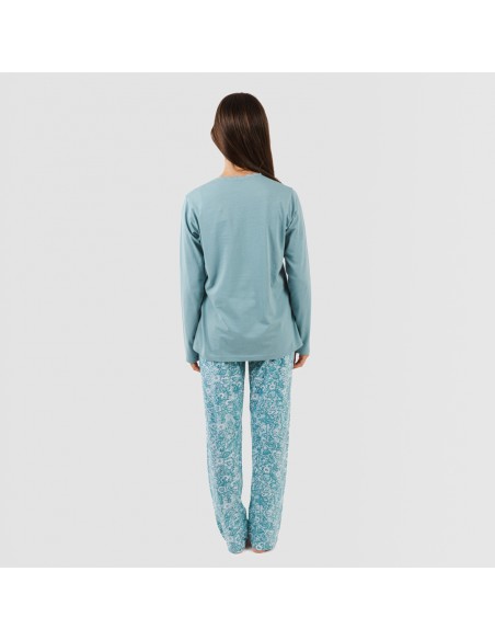 Pijama largo algodón Hera verde azulado pijamas-largos-de-mujer