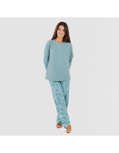 Pijama largo algodón Hera verde azulado pijamas-largos-de-mujer