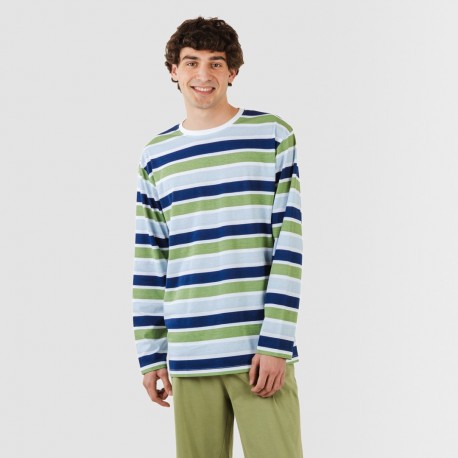 Pijama largo algodón hombre Brent verde caceria pijamas-largos-hombre